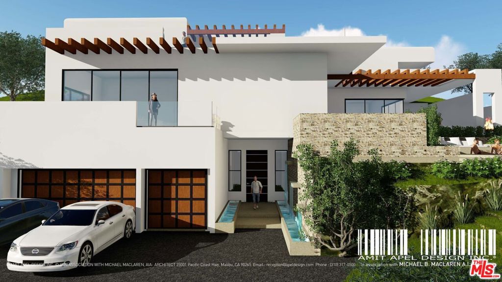 This architecturally stunning home designed by Amit Apel is on the verge of receiving full approval from the City of Malibu. Located in a gated and private neighborhood with 4 bedrooms and 5 baths spanning 5987 square feet, it offers a meticulously crafted living space that showcases breathtaking ocean and mountain views. The fusion of modern aesthetics and functional design creates an environment that is both luxurious and comfortable. Approaching the residence, you are immediately captivated by an impressive facade characterized by sleek lines, expansive windows, and a harmonious blend of materials. The combination of stone, glass, and wood generates a contemporary ambiance that warmly invites you inside. Upon entry, you are greeted by a spacious foyer adorned with high ceilings and abundant natural light, setting the stage for the open and airy design that permeates the home. The interior spaces are thoughtfully curated, with meticulous attention to detail evident in every corner. The main living area showcases an open floor plan that seamlessly connects the living room, dining area, and kitchen. The gourmet kitchen is a culinary enthusiast's dream, equipped with top-of-the-line appliances, ample counter space, and custom cabinetry. Functionality and aesthetic appeal harmonize effortlessly, highlighted by a central island that serves as a gathering spot for casual meals or entertaining guests. The residence offers four impeccably designed bedrooms, including a lavish master suite boasting a spacious layout, expansive windows, and a private balcony that allows you to relish in the panoramic views. Outside you'll find a pool with expansive decks for entertaining well in to the evening. Save yourself years of waiting for a permit and acquire this project now before it's gone! Well permit just issued.