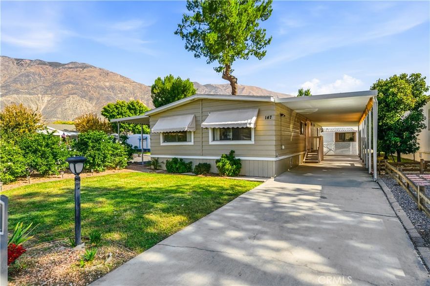 Welcome to 55+ luxury living with panoramic views at 21100 State Street Unit #147 in San Jacinto, CA. This beautifully upgraded home offers an open floor plan and an excellent location with breathtaking views of the San Bernardino Mountains. Recent improvements totaling over $50,000 include new LED recessed lighting, new ceiling fans, new faucets and sinks, new carpet and laminate flooring, fresh interior paint, a newer roof, and insulated windows in the bedrooms and bathrooms. The exterior features a new 8x30 redwood deck with new back steps, an extended overhang awning to protect the patio from rain, a new driveway and patio awnings, new skirting framed with treated wood, and a 12MIL round moisture barrier for added durability. The home also includes upgraded earthquake tiedowns and pier-to-house connections, ensuring safety and peace of mind. This well-maintained community offers a peaceful lifestyle with access to a private lake where no fishing license is required, RV parking available for $50 per month, and a pet-friendly policy allowing dogs up to 40 lbs. Don’t miss this opportunity to enjoy comfort, quality, and scenic mountain views in one of San Jacinto’s most desirable senior communities—schedule your private showing today.