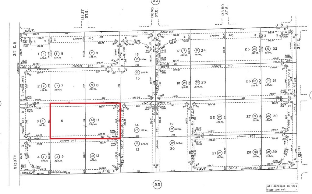 4 acres in two legal parcel on 131st Street East and Avenue J-10 in the Lancaster area. This property is just 300 feet from power lines and paved 130th Street East. Lot 6 is net 2.09 acres and Lot 11 is net 1.90 acres. It is priced to sell!