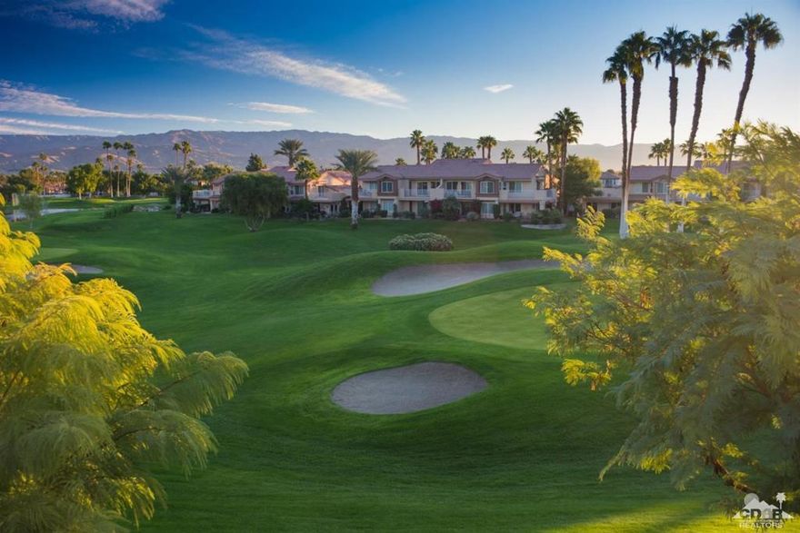 Welcome to the Palm Royale Country Club. This upper level condo has exceptional fairway and mountain views from the balcony.  East facing balcony provides morning sun. Decorated in warm neutral colors. Appliances included. Vaulted ceilings in the main living area. Close to the community pool and spa. Located in a very quiet interior location in the complex. This complex offers UNLIMITED golf to the owners on a challenging par 3 course. Close to shopping, restaurants, and the freeway. Across from the Indian Wells Tennis Gardens. Located in the Desert Sands Unified School District with excellent schools.