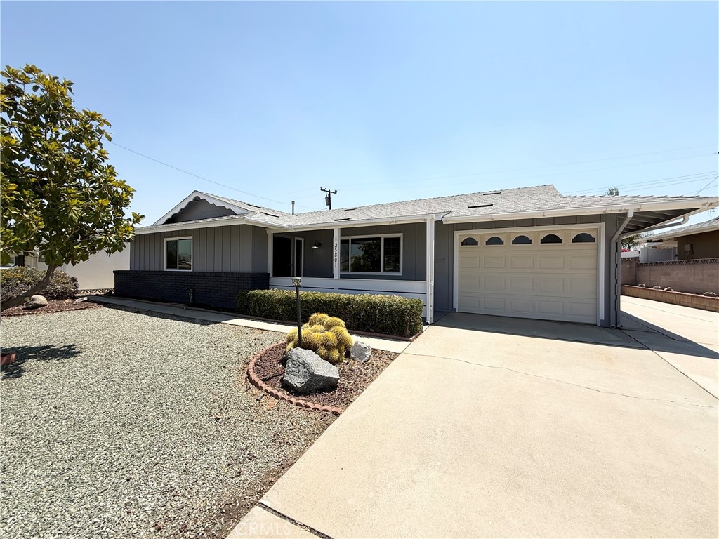 Don't miss out on this unique beautifully fully renovated 55+ single-family home that boasts 2 spacious Bedrooms, 2 full bathrooms with a very large driveway w/RV side parking! Upon entry you will be greeted with a beautifully modernized updated very open floorplan that offers new vinyl/wood flooring, new paint and baseboards throughout the entire house along filled with natural lighting thanks to brand new well-placed double pane windows that provide warm and welcoming atmosphere. The well-appointed kitchen opens up to both very spacious living room and dining area creating an ideal space for both relaxation and entertaining along with having an additional "sun room" attached to the large bonus room. Kitchen also offers all new modern stainless steel energy efficient appliances with white quartz counter tops and brand-new cabinets that offers plenty of cabinet/pantry space. Enjoy outdoor living in the backyard patio area and take in the serene surroundings! The spacious attached 1 car garage with new garage door and motor gives direct access to the home. Another added feature is a new composite shingle roof, recently new installed AC unit and furnace. This 55+ community offers many amenities and activities, including a clubhouse, fitness center and community events...also, very low taxes! This home is conveniently located near shopping, dining and medical facilities, and provides easy access to everything Menifee has to offer!