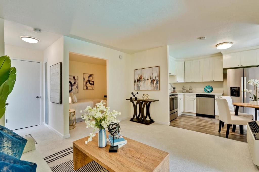 Welcome to modern living in this private, top-floor 1 bed, 1 bath condoyour serene retreat in the heart of Silicon Valley. Enjoy tranquil balcony views overlooking the sparkling pool, all from a gorgeous light-filled southeast corner unit. Recently refreshed with brand new carpet and interior paint, this home also features premium stainless steel appliances, sleek quartz countertops, and a large mirrored wardrobe with ample storage space, combining style, comfort and utility in one refined space. Ideally situated next to Santa Clara Central Park, with unbeatable proximity to the library, sports facilities, top shopping destinations, and major tech hubs like Apple and Google. Commuting is a breeze with quick access to Highways 280 and 880, as well as the San Tomas and Lawrence Expressways. A perfect blend of convenience, elegance, and locationthis move-in-ready condo is waiting for you to call it home.