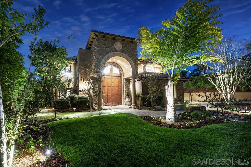 An Italian inspired custom Villa with modern amenities, hi-caliber finishes situated on nearly half acre in the exclusive gated community of Rancho Del Mar, with views of the golf course. The open floor plan features 8,536 SF, 6 bedrooms, 7 baths with solid slabs of rare exotic stones, and 2 half baths, this includes a first floor attached self-contained 1 bedroom, 2 baths, with full eat in kitchen & sauna, that opens to the lush tropical garden. Incredible striking structural details with commanding 23’ high open beams that line the great room, a massive fireplace, wet bar, and panoramic slide-away doors that open to the 400 SF loggia overlooking the rear entertainment area outdoor kitchen with views of the resort style, pool/spa and the 13th green. The well-appointed and expansive gourmet kitchen lends itself to large gatherings which includes two spacious islands, a 60” range, Sub-Zero, Dacor appliances plus a built-in brick pizza oven. Entertainment areas include a sensational media/family room, with an adjacent large game room and its own kitchen area and fitness room. For the wine connoisseur your very own tasting room, temperature controlled 600-bottle walk-in wine room. Additional amenities include an oversized 3 car garage, 100+ solar panels, a state-of- the art Lutron smart system, a complete house natural gas Kohler generator, too much to list.