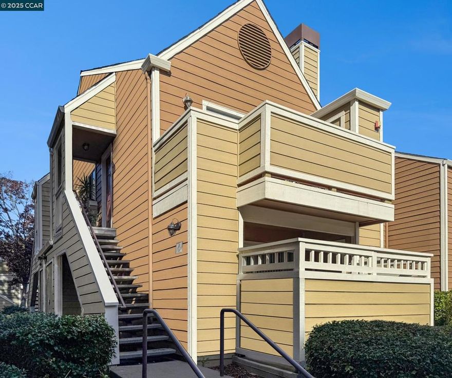 Stylish 1 bed/1 bath upstairs end unit with vaulted ceilings in the conveniently located Reflections Community of San Ramon! This light-filled 624 sq. ft. home features stone flooring, plush carpet, granite counters, stainless steel kitchen appliances, and tasteful upgrades throughout. Includes in-unit laundry. Well-maintained and ideal for first-time buyers or investors. Gated complex with fountains, greenbelts, barbecue areas, clubhouse, fitness center, pool and spa. Experience the convenience of living within walking distance to The Marketplace, Central Park, the Community Center, The Shops at Bishop Ranch, and City Center, home to the twice-weekly farmers market. Hop on the Iron Horse trail and enjoy the convenient proximity to freeways, parks, Canyon Lakes and Bridges golf courses, and top-rated K-12 SRVUSD school within a mile. HOA includes water, garbage, sewer, master insurance, hot water.