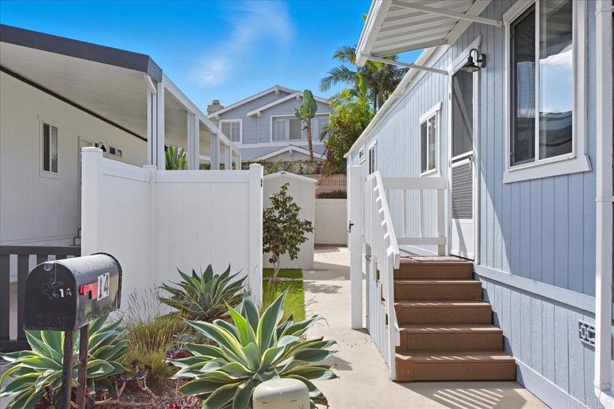 Coastal Living Just Steps from the Sand!  Welcome to your beachside retreat at 6550 Ponto Drive, Space 14 in the highly sought-after Lanikai Lane community—an All-Ages park located directly across from South Carlsbad State Beach. This newly remodeled 2-bedroom, 2-bath home offers the perfect blend of style, comfort, and location.  Step inside to a bright and airy open floor plan filled with natural light. The home features a beautifully updated kitchen and spacious living areas. Enjoy peace of mind knowing everything has been thoughtfully refreshed, allowing you to move right in and start living the coastal lifestyle.  Relax on your private patio while enjoying the ocean breeze or take a short stroll to the sand for sunsets and surf.  Living at Lanikai Lane means more than just a home—it’s a lifestyle. The vibrant community offers resort-style amenities, including a pool, jacuzzi, clubhouse with billiards and table tennis, a family room with fireplace, and gathering spaces perfect for entertaining. Beautifully landscaped grounds, welcoming neighbors, and unbeatable beach access create an atmosphere where every day feels like vacation.  This move-in ready home is your chance to embrace the coastal lifestyle you’ve been dreaming of at a fraction of the cost of nearby real estate.  Don’t wait—this rare opportunity for affordable beach living won’t last long!