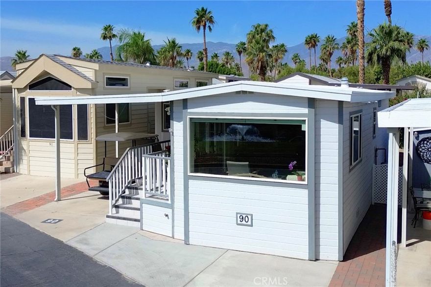 Don't miss this fantastic new opportunity in the highly desirable Desert Shadows RV Resort, a premier 55+ seasonal living community where you own the land! LOCATION,LOCATION,LOCATION! This lovely park model boasts one of the best views in the resort, a gorgeous picture window view facing the fountain, pond, garden and green belt! Steps to the pool jacuzzi, and indoor shuffleboard pavilion. This unit features two bedrooms (including a versatile "California Room") and has been highly upgraded in both form and function! Brand New HVAC System, Brand New Quartz Countertops, with full tile backsplash, Stainless Steel Double Sink with New Faucet and Garbage Disposal, New Stainless Steel Refrigerator Included! The bathroom has also been remodeled with new flooring and the same Quartz Counters as the kitchen, as well as new fixtures. In the backyard there is a workshop/shed for storage or hobbies. This is truly one of the finest units in the resort! The HOA fee includes water, cable, trash, and common area maintenance, as well as Cable TV and Internet Service from Spectrum is in included in your HOA payment! Desert Shadows offers an array of amenities, creating a true oasis for its residents. Two large, well-maintained clubhouses, plus three additional satellite clubhouses. Indoor pool with a spacious spa, and olympic-length lap pool, combined a total of six pools, five spas, and three saunas throughout the community.  Sunken, Lighted Tennis Courts, eight Pickle-Ball Courts, and an Indoor Shuffleboard Pavilion. A 16,000-square foot Ballroom the "San Jacinto Room" with a floating hardwood dance floor, a professional stage, and a large kitchen, perfect for events and gatherings. Additionally, the 3,000-square foot "Our Gang" party room and lounge features a grand fireplace and kitchen, featuring BINGO during the Winter Season. The clubhouse extends into a huge party terrace with stunning mountain views, a fully equipped fitness center, dance studio, library, billiards room, horseshoe pits, and several convenient laundry, restroom, and bath facilities. An Art Room complete with a pottery kiln, offer spaces for creative pursuits, and there's even a putting green for golf enthusiasts.The community fosters an engaging social atmosphere with organized fitness activities and daily events, including dances, dinners, and entertainment. The location is also incredibly convenient, putting you close to everything you need.This is a must-see property!