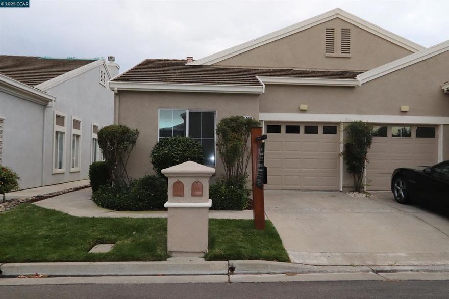 This is a duet – The Bartlet model - Open SUNDAY Oct 12th from 12-3pm. This home has 2 bedrooms, 2 baths and a 1car garage with extra depth. The home is about 994 sq ft (see floor plan). Kitchen has tile counters, lots of cabinets, gas stove/oven, microwave, dishwasher and refrigerator and custom flooring w/ large dining area. New carpet & paint throughout the interior plus some nice ceiling fans. A large living / family room with plantation shutters. Primary bedroom w/ walk-in closet, primary bath has a stall shower. On the other side of the house is the guest bedroom and guest bathroom with a tub/shower combo.  The laundry is a stackable washer & dryer in a closet.  These duet lots are not huge with about 2,570 sq ft, however, check out the nice patio & patio cover, new grass and low maintenance landscaping and no rear neighbors.  Summerset 1 is a gated 55 + senior community - The HOA is $175 monthly and includes swimming pool, hot tub, gym, tennis, bocce ball, activity clubs to join, dinners & dances, security gates & more. Just minutes away from Kaiser Hospital & John Muir, Safeway & CVS.