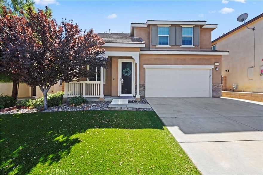 WELCOME TO THIS BEAUTIFUL HOME IN A FAMILY-FRIENDLY COMMUNITY WITH SOLAR PANELS, MOUNTAIN VIEWS, AND LOW MAINTENANCE LANDSCAPING!!! Look no further, this immaculate, turn-key home was built in 2015 in the desirable Rosena Ranch Community! It is centrally located to the 15 freeway, close to shopping, parks, restaurants, and schools. The home is beautifully adorned with low maintenance artificial turf and landscape. Upon entering the home you are greeted with a formal living room, an open concept living area including a large family room, kitchen, and dining area. The spacious kitchen is adorned with laminate wood floors, recessed lighting, granite countertops, a large island with seating, stainless steel appliances, and a pantry. Downstairs also has a full bedroom and bathroom that is wheelchair friendly. The bedroom downstairs has a bi-fold door, while the bathroom has a barndoor, to allow wheelchair access This home has great natural light throughout and high ceilings. 



As you walk upstairs you are greeted with a loft, another full bathroom and three additional, spacious bedrooms. The main suite has an en-suite bathroom with dual sinks, a shower and a soaking tub and a spacious walk-in closet! The main suite also has a bonus retreat space for a seating area and/or office space. Additional features include ceiling fans in all bedrooms, TONS of storage space, upstairs laundry room, dual paned windows, tankless water heater, water softener system, recessed lighting, energy conserving features including solar panels and artificial turf.



The backyard is the perfect place to ENTERTAIN and relax!! It has been upgraded with an alumawood patio cover with a ceiling fan, artificial turf, and custom hardscape. It is a great space for pets that has been secured to keep them safe. The Rosena Ranch HOA amenities include a club house, meeting room, picnic and BBQ areas, a sports park, two pools including a kids splash park, playgrounds, trails and a fitness center that includes a yoga room. This is a beautiful place to call home in an AMAZING community! It will not last long!!