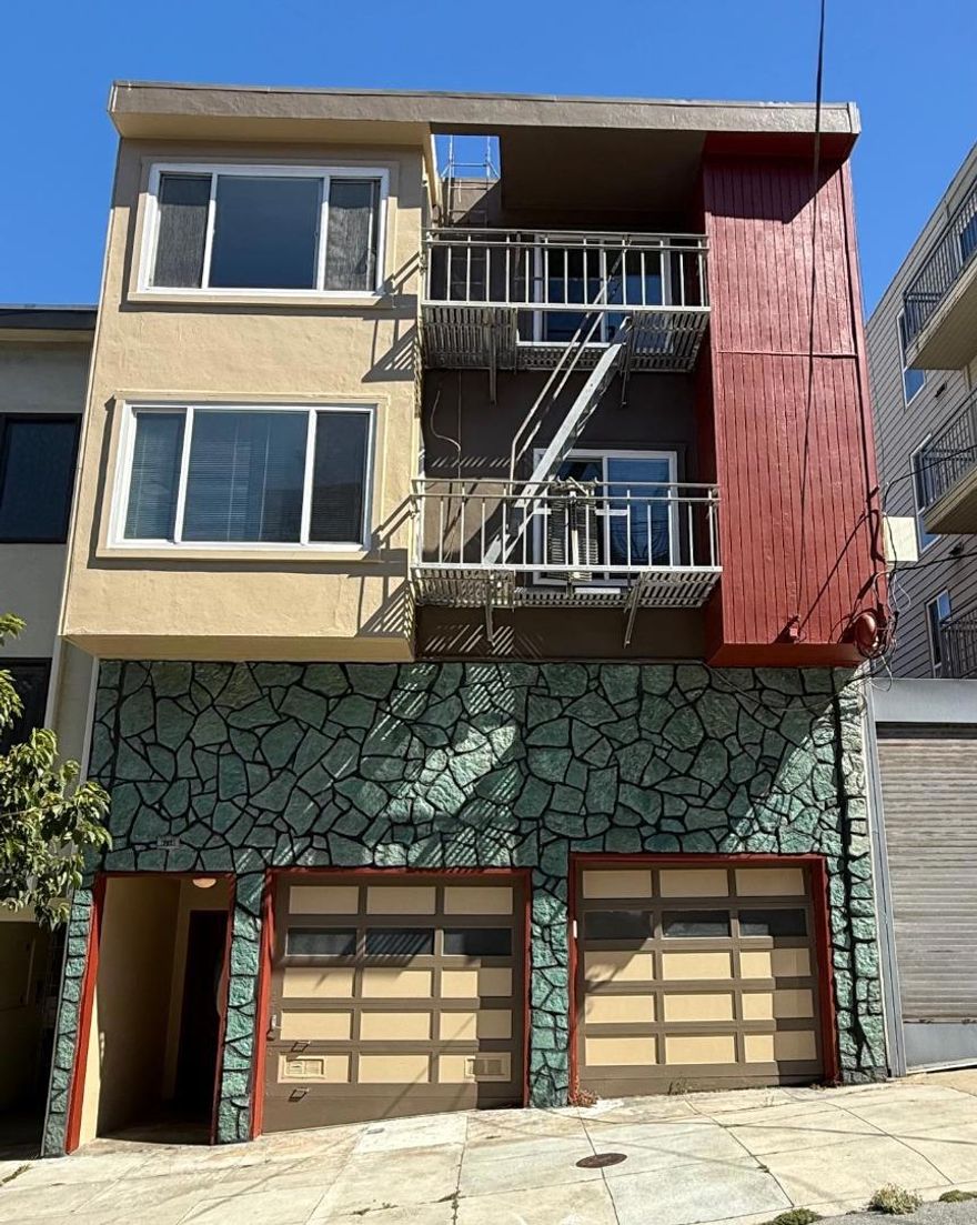 4150 Cesar Chavez Street is a 6 unit property in the desirable, Noe Valley neighborhood of San Francisco. Built in 1964, the building consists of 3,896 square feet on a 2,848 square foot lot. Property includes four 1BR/1BA units and two 2BR/1BA units with one being a Penthouse including an expansive private deck and amazing views of San Francisco. Investment appeal of this property is driven by a great location, potential to add ADU (please verify with the city of San Francisco), solid rents and low maintenance. Some units have been remodeled and upgraded, and the Penthouse is vacant which gives the opportunity for a new investor to live there and/or remodel. One private garage is currently used as storage for the owner and that can be leased out as well. One car parks in front of that garage and there are additional four parking spots in a secured, shared garage. There is also a laundry room with coin operated washer and dryers on the premises. Close proximity to many Noe Valley cafes, restaurants, shops, grocery stores and public transportation.