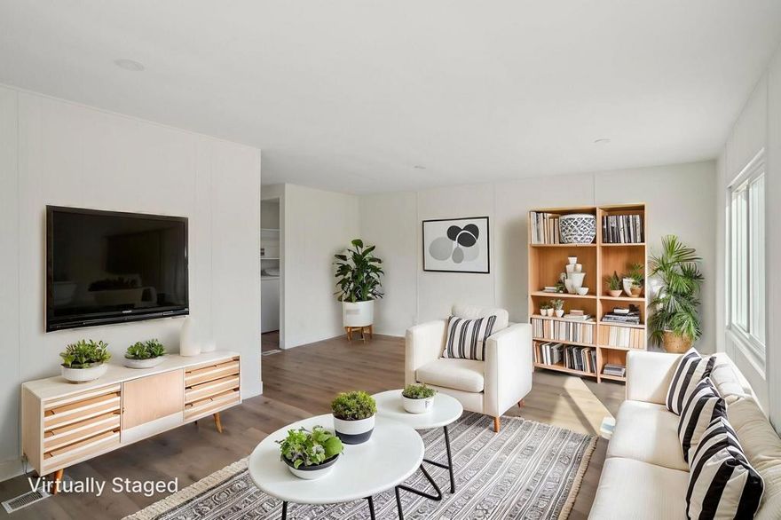 COMPLETELY REMODELED interior with fresh, modern finishes throughout! This beautifully updated home features an open-concept kitchen and family room with a glass slider that leads to a spacious covered patio--perfect for indoor-outdoor living. Enjoy stylish vinyl flooring, quartz countertops, stainless steel appliances, energy-efficient windows, and recessed lighting throughout. The primary suite includes a private bath and a large walk-in closet, while the guest suite offers direct access to the hall bath. Additional features include a separate laundry room, an extra-wide side-by-side two-car carport with additional storage, and a rear yard with a bonus storage shed. Best of all, you own the land with low annual HOA dues. The 433A Permanent Foundation allows for Conventional, FHA/VA, and Reverse Mortgage financing.  Located in the sought-after Tri Palm Estates and Country Club, a vibrant 55+ community, your low monthly fee includes unlimited golf for two deeded owners on the 18-hole executive course and the 9-hole par-3 course. Residents enjoy two outdoor pools and spas, lighted tennis and pickleball courts, shuffleboard courts, two practice putting greens, and a beautifully maintained clubhouse with dining, banquet space, and a social lounge bar. The community also boasts a full calendar of social events. Conveniently located near I-10, Costco, Sam's Club, Home Depot, Walmart, Lowe's, movie theaters, and a wide range of restaurants. Just minutes from Agua Caliente Casino, Acrisure Arena, and the upscale shops of Rancho Mirage and South Palm Desert. Plus, you're within the IID electric service area, offering lower utility bills!