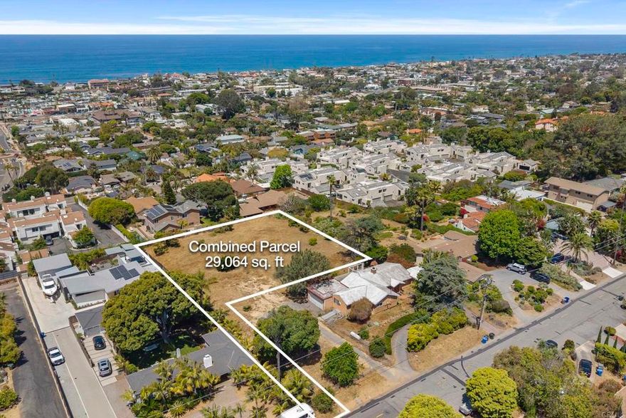 A rare opportunity awaits in coastal Leucadia—an expansive, flat 2/3-acre lot west of I-5, offering unobstructed ocean views and tremendous development potential. Prime Location, just minutes from world-class beaches, restaurants, and boutique shops. Enjoy sweeping, panoramic views of the Pacific—sunsets will never be the same. Development-Ready: All utilities are on-site, sewer on street, significantly reducing upfront costs and timelines. Purchase one lot or both for a larger or multi-structured estate. With flat, buildable land in one of Encinitas' most coveted neighborhoods, this is a rare chance to craft a coastal retreat or luxury residence in a low-inventory, high-demand area. Opportunities like this don’t come often—act now to secure your slice of paradise. Whether you're an investor seeking a high-end project or a buyer ready to bring your custom home vision to life, this premium parcel is the perfect fit. Contact us for full details or to schedule a private walk of the property.