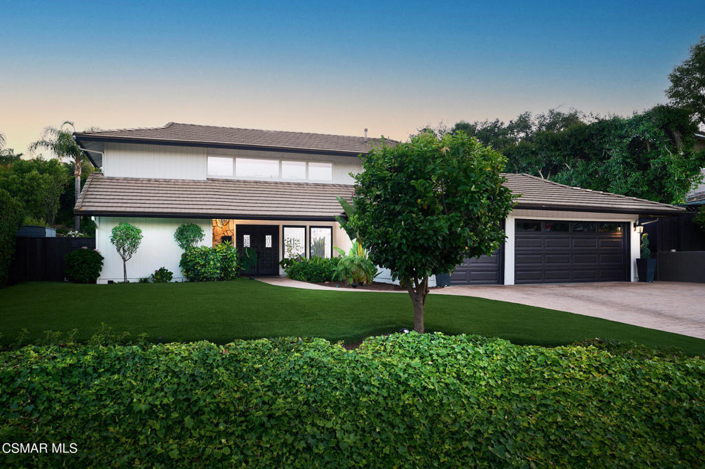 Welcome to this beautifully updated and energy-efficient two-story pool home in the prestigious South Shore Hills neighborhood of Westlake Village. Situated on a sprawling 11,000 square foot lot with approximately 2,450 square feet of light-filled living space, this stunning residence effortlessly blends comfort, sophistication, and modern sustainability.From the moment you arrive, the dramatic exterior lighting and immaculate curb appeal set the tone. The freshly painted exterior, enhanced by lush high-end artificial turf, vibrant planter drip systems, and upgraded yard drainage, creates a serene and low-maintenance setting for everyday enjoyment or weekend entertaining.Step through the double-doors and you immediately feel the love in this home. A warm, inviting interior bathed in natural light, with rich hardwood floors, dual-pane windows, and a floorplan that flows seamlessly from the inviting living room to the fully remodeled chef's kitchen and dining area. Designer finishes abound, with custom cabinetry, stone counters, and thoughtful touches throughout.Downstairs features a versatile bedroom currently used as a cozy den, ideal for guests or a home office. with its own fireplace and beautifull batth. Upstairs, discover three spacious bedrooms, including a luxurious primary suite with a large walk-in closet and spa-inspired remodeled bath. One of the upstairs bedrooms combines two original rooms and can easily be converted back to create a true four-bedroom layout.Additional highlights include owned solar panels, a new solar inverter, newer water heater, newer sewer line, and privacy shutters upstairs, along with blackout window coverings in the guest room--perfect for restful nights or working from home in peace.The resort-style backyard is an entertainer's paradise, featuring a sparkling pool and spa, a newer covered patio, expansive grassy areas, incredible lush greenery, and multiple sitting zones ideal for al fresco dining, relaxing, or hosting gatherings under the stars.A direct-access three-car garage with paver driveway and ample storage adds convenience, while the quiet pocket location places you just moments from the lake, local parks, and all the best schools, stores and shopping that Westlake Village has to offer.Truly, this is more than a home--it's a lifestyle. Come and see for yourself, after all, don't you deserve it?