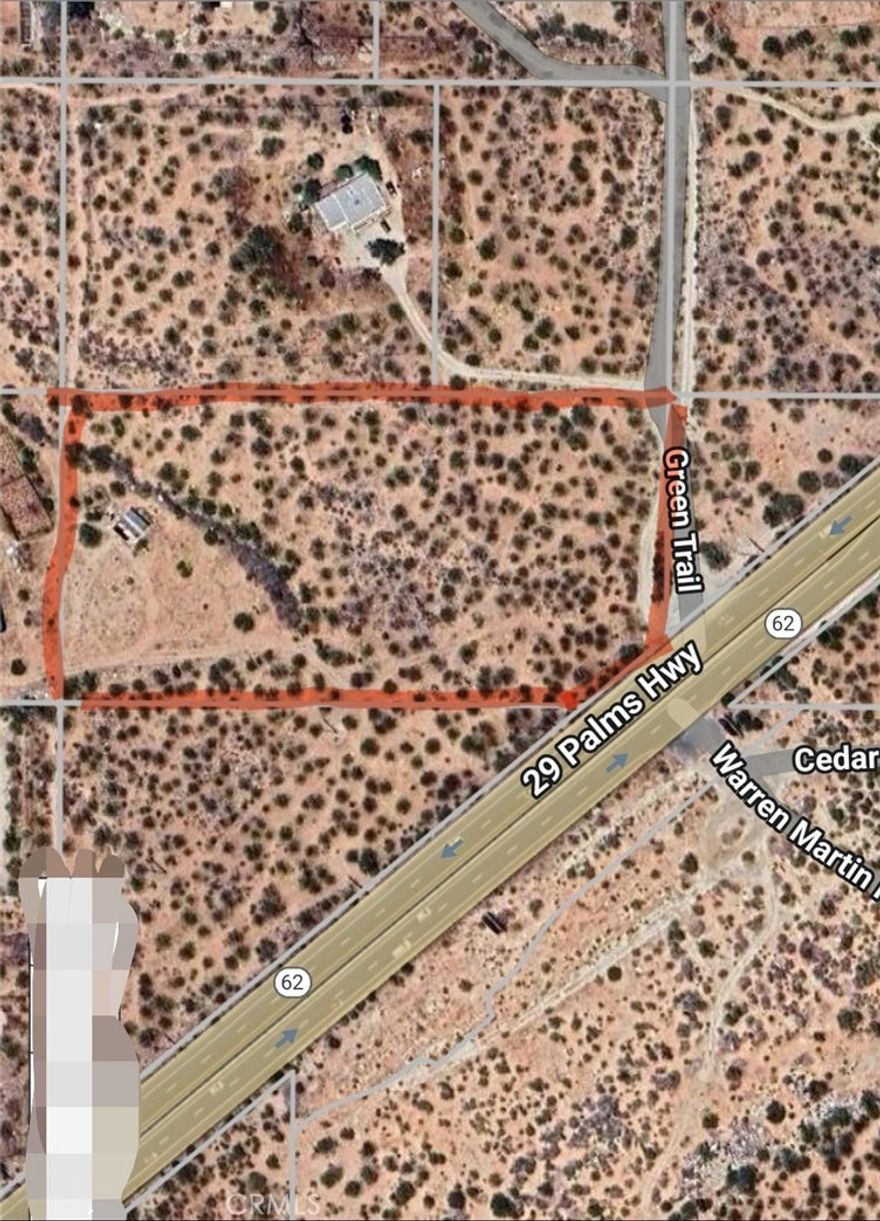 4.825 acres to start your future project. Parcel right off 29 Palms Hwy. Rural/ Residential. The lot has a small structure (cabin) with no services.