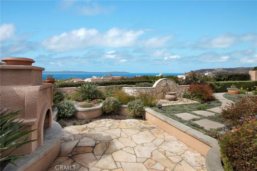 This Luxury single-level Mediterranean VILLA located in the gated oceanfront community of Niguel Shores near the Ritz Carlton Hotel, Links Golf Course, Salt Creek Beach and The Strands, the Dana Point Marina and the Art Colony of Laguna Beach features panoramic Ocean, Catalina Island sunset views, and coastal views to Palos Verdes. The property has been remodeled and expanded throughout and boasts a large dramatic entry, Great Room open concept design with fireplace and custom cabinetry with display lighting, a Chef's kitchen with stainless steel newer Dacor appliances, limestone counter tops, convection oven, warming oven and built in refrigerator plus large kitchen island with bar seating.  In addition, there are 3 Bedrooms plus den/office, 2.5 Baths, and ocean views from all main rooms. The spacious primary suite with ocean view includes a newly remodeled bath with dual vanity sinks and quartzite counters, separate free-standing tub, walk in closets, and walk in steam shower.  The all new hall bath includes designer tiles and finishes. The delightful floorplan includes vaulted ceilings, beautiful wood flooring, custom lighting, skylights, exceptional architectural woodworks, inside new laundry room, A/C, and a new custom walk in pantry plus an outdoor shower perfect after a day at the beach. The exterior includes a gated courtyard entry patio while the backyard provides the perfect serene spot to entertain and enjoy the amazing ocean and sunset views complete with an outdoor kitchen with built in BBQ and sink, outdoor fireplace and fountain. The finished two car attached garage includes ample loft storage with automated ladder and a half bath.  The community of Niguel Shores spotlights an oceanfront blufftop park complete with direct beach access and parking lot, greenbelt trails and walkways, plus a lavish Clubhouse complete with Jr. Olympic size Pool, Spa, Pickle Ball, Tennis, Sport's Courts and Park.  The community of Niguel Shores offers a multitude of activities and clubs from Bridge to Gardening, Golf, Tennis and more...Take the Trolley to Laguna or hike to the harbor and Dana Point shops, or relax and enjoy the ever-changing ocean and sunset views from your tranquil patio areas.  Enjoy the fun and festive beach lifestyle all year around living in Niguel Shores...The "Best-Kept" Secret Along The Coast!