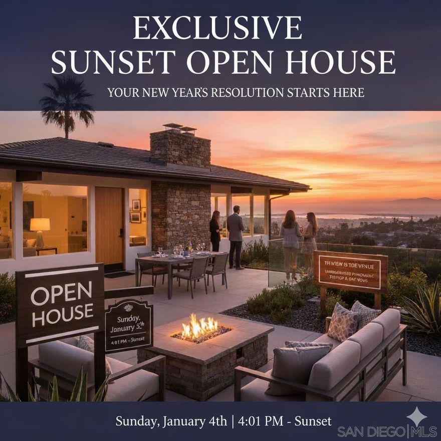 Start 2026 with the Best-valued Luxury asset in 92103 today Rare One Story Hilltop Oasis Above the Bay Steps to Presidio Park Experience the pinnacle of San Diego living at this breathtaking single-story masterpiece Perched on a quiet prestigious Mission Hills this rare 4 bedroom sanctuary offers amazing panoramic treetop and bay views Every inch of the 1,845 sqf interior radiates quality featuring vaulted beam ceilings DuChateau wood floors & a chef’s kitchen with soapstone counters and a farmhouse apron sink Honed Carrara marble adorns the bathrooms while walls of glass create a seamless transition to a terraced backyard an entertainer’s dream patio with a BBQ firepit and dining patio Unbeatable Location & Lifestyle Parks & Recreation Literally steps from Presidio Park’s historic trails Run the scenic 5-mile loops of Balboa Park 3 miles or enjoy Mission Bay’s waterfront paths 3.1 miles Beaches & La Jolla Just 6 miles to the sand at Ocean Beach & 15 minutes to the world-class shores of La Jolla Dining & Shopping Walk to Fine Dining icons like Mister A’s Fort Oak and The Red Door Minutes from the luxury brands at Fashion Valley Mall and the boutiques of Mission Hills Proximity Only 7 minutes to San Diego Airport & 10 minutes to Downtown’s Gaslamp Quarter and Petco Park Education Top-tier schools include the A-rated Grant K-8 and nearby University of San Diego (USD) Seller is offering a Rate Buy-Down credit Secure a record-setting home with a significantly lower monthly payment This isn’t just a home it’s a legacy property in San Diego’s most iconic neighborhood. HSH.  full disclosure first photo open house invitation created with AI house not represent subject property.  Start 2026 with the Best-valued Luxury asset in 92103 today Rare One Story Hilltop Oasis Above the Bay Steps to Presidio Park Experience the pinnacle of San Diego living at this breathtaking single-story masterpiece Perched on a quiet prestigious Mission Hills this rare 4 bedroom sanctuary offers amazing panoramic treetop and bay views Every inch of the 1,845 sqf interior radiates quality featuring vaulted beam ceilings DuChateau wood floors & a chef’s kitchen with soapstone counters and a farmhouse apron sink Honed Carrara marble adorns the bathrooms while walls of glass create a seamless transition to a terraced backyard an entertainer’s dream patio with a BBQ firepit and dining patio Unbeatable Location & Lifestyle Parks & Recreation Literally steps from Presidio Park’s historic trails Run the scenic 5-mile loops of Balboa Park 3 miles or enjoy Mission Bay’s waterfront paths 3.1 miles Beaches & La Jolla Just 6 miles to the sand at Ocean Beach & 15 minutes to the world-class shores of La Jolla Dining & Shopping Walk to Fine Dining icons like Mister A’s Fort Oak and The Red Door Minutes from the luxury brands at Fashion Valley Mall and the boutiques of Mission Hills Proximity Only 7 minutes to San Diego Airport & 10 minutes to Downtown’s Gaslamp Quarter and Petco Park Education Top-tier schools include the A-rated Grant K-8 and nearby University of San Diego (USD) Seller is offering a Rate Buy-Down credit Secure a record-setting home with a significantly lower monthly payment This isn’t just a home it’s a legacy property in San Diego’s most iconic neighborhood Seller will entertain offers between $1,948,111 - $2,048,111 High-end finishes and panoramic views justify the top of the range. Seller motivated for a quick close and offering a rate buy-down credit