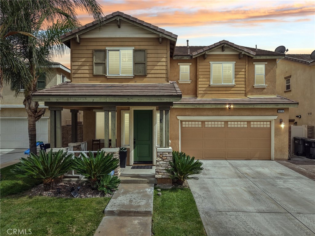 Welcome to your dream home! This beautifully maintained property is situated in a sought-after Eastvale community with low HOA fees. Nestled in a quiet cul-de-sac, this home boasts 4 spacious bedrooms and 3.5 bathrooms, perfect for comfortably. As you step inside, you'll be greeted by an open floor plan that seamlessly connects the kitchen, family room and dining area-ideal for entertaining and family gatherings. The ample sized kitchen features a cozy nook, perfect for family meals. The Master Bedroom retreat is a true sanctuary, complete with a luxurious bathroom, a walk-in closet, and private balcony to enjoy fresh air. Enjoy the upgraded wood flooring, upgraded baseboards and planation shutters throughout enhancing both style and comfort. Upstairs you'll find a mini suite bedroom with its own bathroom, along with a convenient laundry room and three well sized bedrooms. Step outside to your beautifully landscaped backyard, featuring a fire pit, patio cover and ceiling fan, stamped concrete-an inviting space for outdoor entertaining and relaxing. Gas line connections in backyard to easily install outside barbeque island. The garage is equipped with proxy seal flooring and ceiling shelfs for plenty of storage, along with a split ac unit for a perfect mancave, workshop, or gym, complemented by a tankless water heater for efficiency. Conveniently located near top rated schools, shopping, and an internation airport, making it ideal for both leisure and commuter needs. Don't miss this opportunity to make this exceptional property yours before the holidays! See you in escrow!