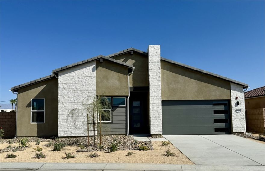 Located in the Prestigious Escena Golf Community in the Palm Springs area. All of our homes include a custom Pool and Spa and many custom designer features. This home, the lovely Decker floor plan boasts an open floorplan, with great room and luxurious chefs kitchen. Quartz kitchen counters including a large kitchen island perfect for entertaining. Enjoy a cup of coffee in the spacious sun room. Amazing GE Monogram appliances including the Built in Refrigerator. 3 large bedrooms including the primary bedroom with gorgeous ensuite bath, shower and soaking tub. Indoor laundry room with cabinets and sink. Great room has double sliding doors that leads to your expansive covered patio where you can enjoy the fabulous views of the Palm Springs mountains.