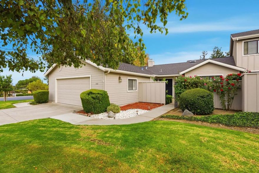 Welcome to this beautiful single-story corner home in the highly sought-after Ridgemark Bluffs community. Surrounded by mature redwoods and lush green landscaping, this corner home offers a peaceful and private setting right in the Ridgemark Bluff Golf Community. Lovingly maintained, this residence features a mixture of high ceilings, custom crown molding, and elegant hand-sculpted solid strand woven bamboo hardwood flooring throughout. The entry foyer is highlighted by a striking black and white Nero Marquina marble floor, setting the tone for the homes timeless style.  Enjoy an eat-in kitchen, a formal dining room, and a spacious living room with a cozy fireplace. The primary suite opens to a tranquil patio - perfect for morning coffee or evening relaxation - while both front and back patios beautifully complement the landscaped surroundings, offering ideal spaces for entertaining or quiet retreat. The two-car garage provides generous space for parking, storage, and a potential workshop setup. Additionally, the home includes an updated internet connection panel, ensuring reliable connectivity throughout the home. Move-in ready and rare to find, this Ridgemark Bluffs gem perfectly blends comfort, elegance, and while still making it your own home sweet home.