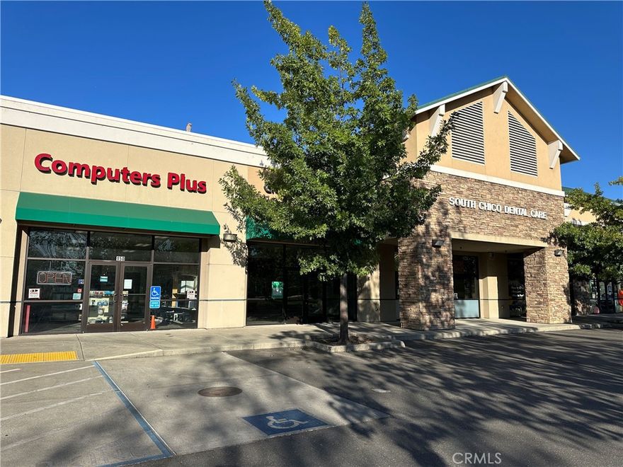 Perfect retail commercial unit for your business.  Beautiful modern commercial center at a convenient and desirable retail location in South Chico's regional shopping areas.  Next to Anytime Fitness power corner in the same center as Ojiya Japanese Steakhouse and Sushi Restaurant, Computers Plus and Kids Park Childcare.  Close to Burger Hut and right across the street from Les Schwab Tires, Panda Express, Surf Thru Car Wash and Lowes.  Clean, contemporary, well appointed retail unit with approximately 1426 sq. ft.  Includes a large showroom area, break area with kitchenette and three offices.  See floor plan in photos.  Beautiful space at a great lease rate.  Lots of parking.