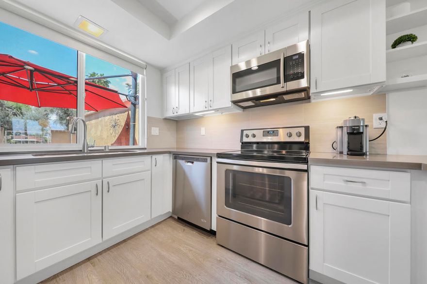 Welcome to one of the most inviting and beautifully updated condos in Sunrise Country Club--an iconic gated community in the heart of Rancho Mirage. Nestled within the Coachella Valley, this serene enclave offers refined desert living with lush landscaping and a stunning 18-hole executive golf course.Sunrise Country Club is perfectly positioned at the intersection of luxury, convenience, and natural beauty. Residents enjoy access to 21 pools, 19 spas, 9 tennis courts, and vibrant Pickleball and Bocce ball clubs. The recently renovated fitness center, clubhouse, and dining room--including the stylish Mixx Lounge--offer everything from gourmet dinners to relaxed Sunday brunches.This spacious condo features soaring vaulted ceilings, abundant natural light, and breathtaking views--mountains in front, panoramic golf course vistas from the back patio. Whether you're savoring a peaceful morning or watching the sun set in vivid desert hues, this home offers tranquility year-round.Used sparingly as a vacation retreat, the condo has been thoughtfully remodeled with new tile flooring on both patios and a coated garage floor, Double-pane windows and sliding doors, Laminate flooring throughout, Recessed lighting in kitchen and baths, A modern kitchen with white shaker cabinets, quartz countertops, and stainless-steel appliances, Updated bathrooms with quartz and granite vanities, oversized shower, silent-close toilets, and Panasonic fans, Smart home features including a Wi-Fi thermostat and door lock system, Roller shades in every room and a sleek electric fireplace in the living room.Kitchenware, front patio dining set, back patio lounge furniture, and a solar-lit umbrella are all included in the sale.Don't miss your opportunity to own a slice of desert luxury--where comfort, style, and community come together.