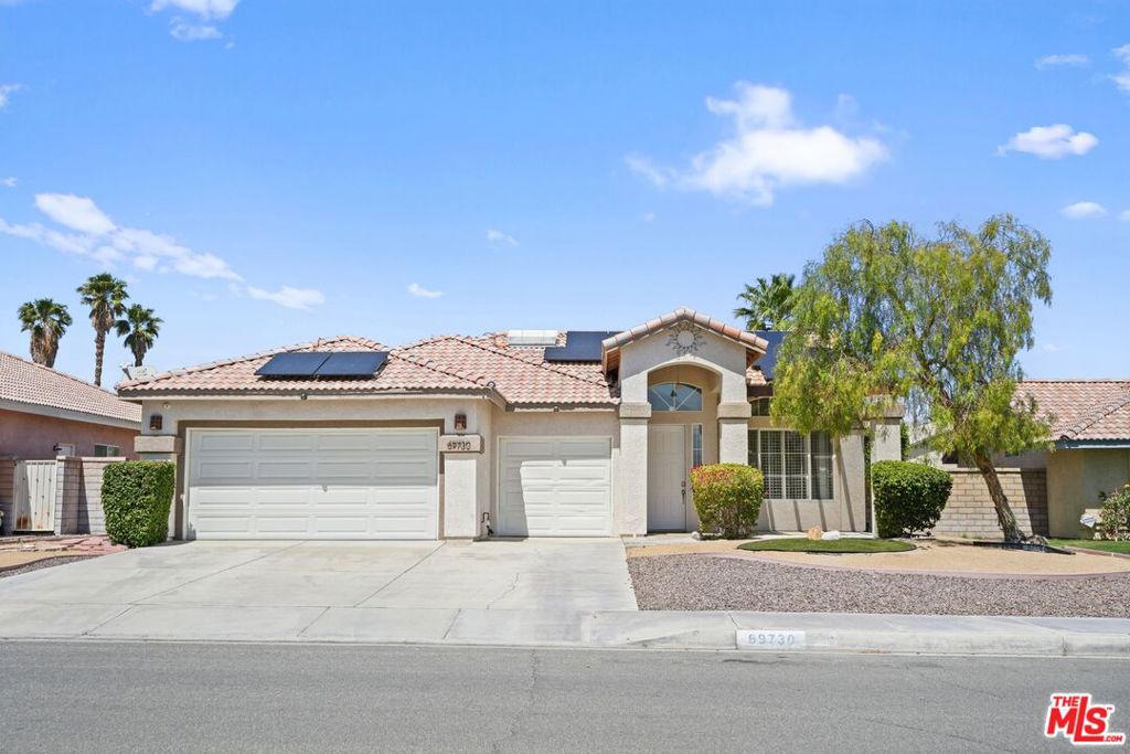 Welcome to this stunning 3-bedroom, 2-bathroom home with a private pool, ideally located in the heart of Cathedral City. Featuring an open-concept layout with high ceilings, remodeled bathrooms, and a cozy fireplace, this home offers comfort and style for everyday living. Step outside to your private oasis with a sparkling pool, Jacuzzi, and space for outdoor dining. Nestled on a peaceful, tree-lined street, the property is close to shopping, golf courses, and local entertainment, including the nearby casino. A solar panel system provides energy efficiency and savings. This beautiful home is ready for you to enjoy. The property is available for month-to-month rental, offering flexible lease terms to accommodate short- or long-term business needs.