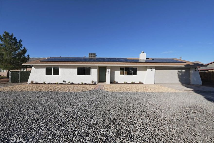 Fully Renovated Apple Valley Gem with Owned Solar – Move-In Ready!
Welcome to 15514 Dale Evans Pkwy, a beautifully upgraded 3-bedroom, 2-bathroom home on a spacious 0.43-acre lot. This property combines modern finishes with ample outdoor space, perfect for entertaining or relaxing in the High Desert.
Highlights include:

3 bedrooms and 2 bathrooms with stylish updates throughout
Brand-new kitchen with backsplash, countertops, and all new appliances
Fresh interior and exterior paint, new baseboards, doors, and hardware
Laminate flooring in common areas, plush carpet in bedrooms, and tile in bathrooms
Updated bathrooms with new vanities, faucets, mirrors, and lighting.
Recessed lighting, ceiling fans, and serviced HVAC.
Owned solar system for energy efficiency.
Large lot (approx. 18,800 sq. ft.) with fresh landscaping, rock accent. This Home is ready to be yours, just in time for the Holidays!!