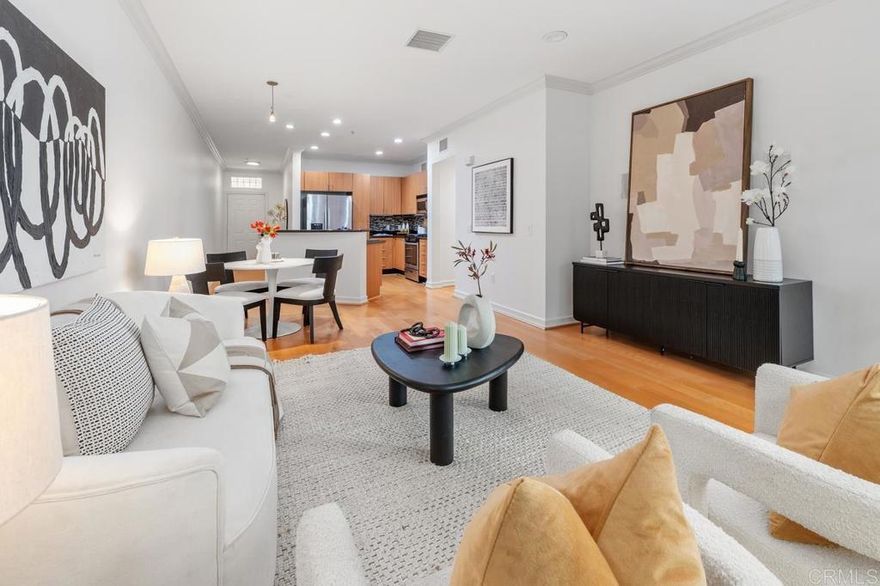 Best priced 3 bedroom condo in all of Downtown. Rare 3 bed 2 bath residence located in the Union Square complex. Open floor plan which connects the kitchen, dining, & living areas, extending to a private balcony for relaxation. Bedrooms are generously sized with tasteful finishes throughout, creating a versatile space ideal for living or investing. Enjoy two side-by-side parking spaces + storage with the option to rent up to two more parking spaces—an uncommon Downtown advantage. Complex offers a gym, jacuzzi & security gated complex. Step outside and you’re within walking distance to the Gaslamp Quarter, Padres games, dining, and entertainment, with convenient freeway access nearby. Perfect for investors, roommates, or anyone seeking Downtown convenience—VA financing allowable.