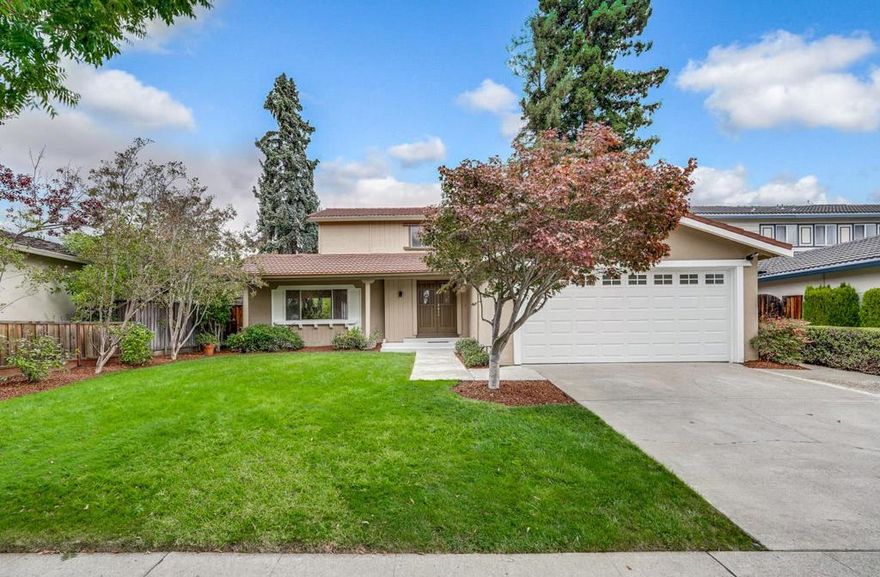 Remarkably stunning 5 bedrooms, 3 bathrooms home located in highly sought-after neighborhood with academically distinguished Cupertino schools: Dilworth Elementary, Miller Middle, and Lynbrook high. Well-manicured front yard welcomes you into a light-filled home with an inviting floor plan, including a bedroom and full bathroom on the main floor, ideal for guests, office, nanny or multi-generation living. Elegant living and dining room with new recessed lights, new floor, picture windows showcase exterior views, perfect for modern daily living and social gathering. Beautifully remodeled gourmet kitchen is complete with quartz countertops, modern backsplash, updated appliances, and an abundance of cabinets for storage. Spacious family room features a large sliding glass door, brick fireplace offers an ideal space for relaxing, study or play. The tranquil backyard features sprawling wood deck, attractive patio and lush, mature greenery along the borders for a serene retreat and private space for outdoor entertaining. Well-proportioned secondary bedrooms each with ample closet space. Additional outstanding amenities: new exterior and interior paint, storage shed, and attached 2 car garage. Conveniently located near local parks, groceries, shopping, dining, and major commute routes.