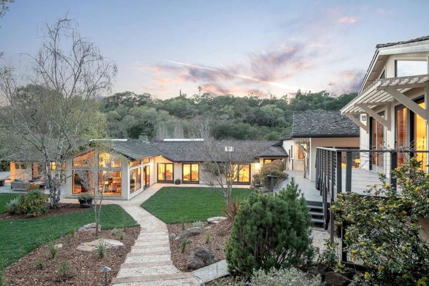 Wonderfully private estate in prime Westridge - Central Portola Valley corridor.  Property spans approx. 2.8 acres with views of the Western Hills and is comprised of Main Home (5 BR/5+ BA; 5,910 sf+/-), Guest House (2 BR/1 BA; 765 sf+/-), Guest House/Office (1 BR/1 BA; 705 sf+/-), a detached 2-car garage (wired for electric car charger), a large pool/spa with entertaining patio, multiple outdoor dining areas surrounded by an expansive, rolling rear lawn, a fire pit, large children's play structure, fenced rose and organic gardens, a chicken coop and an efficient solar power array.