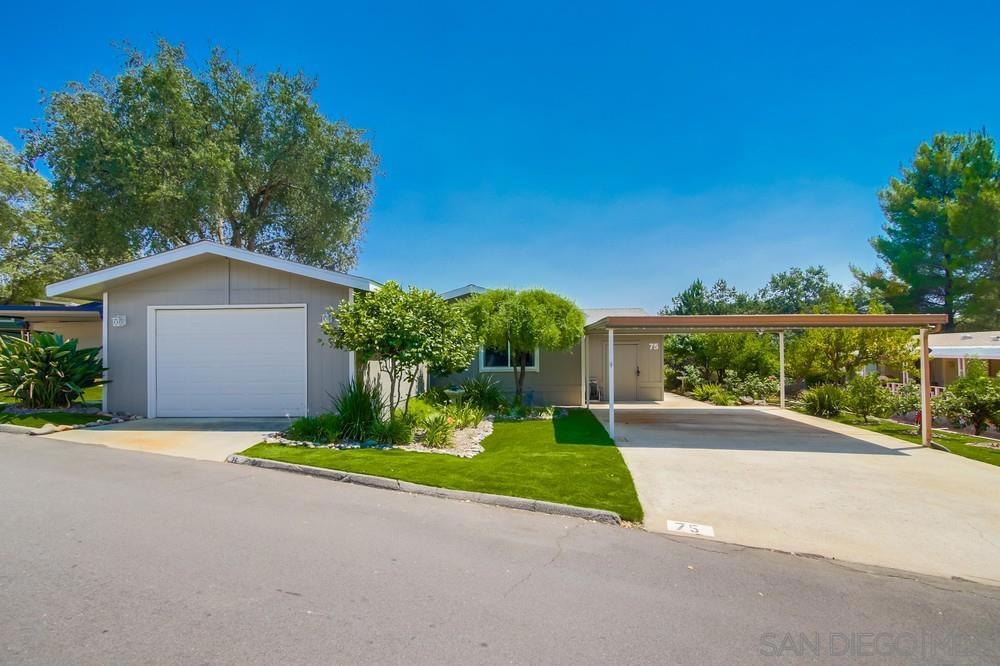 Gorgeous home in Gated 55+ Golf Course Community. This updated home has everything you've been looking for. Within the past two years - new hot water heater, new vinyl dual paned windows, painted exterior, new fencing, new artificial turf, new front and backdoor screen doors, remodeled the master bathroom, replaced cooktop and wall oven, new light fixtures and more. Open floorplan with large covered front porch, fenced in rear yard and fully landscaped with Avocado, apple, orange, pomegranate, peach, plum,** SEE SUP. **lime and lemon trees. Large storage shed and oversized 1+ car garage. Located in a gated, active 55+ community, this property offers exceptional amenities, including golf, a pool, clubhouse, RV parking, and more. Move-in ready and waiting for its new owners—schedule a viewing today! Definitely one of the nicest homes in Skyline Ranch - don't miss this one!