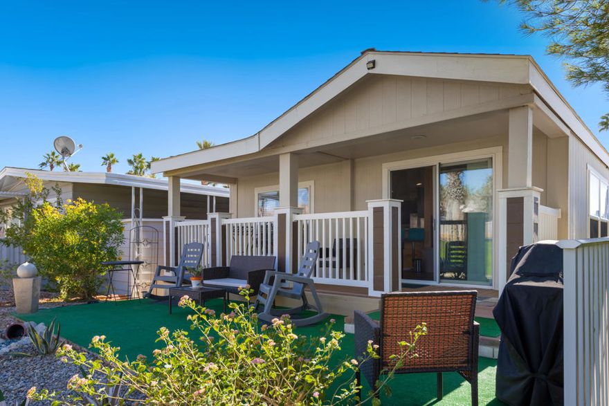 Welcome to this beautifully updated 3-bedroom home ideally positioned along the 9th fairway in the sought-after Hidden Springs Country Club. Backing to open space and the golf course, this home offers serene views, added privacy, and a peaceful setting.The interior features a bright, open floor plan with high ceilings, fresh paint throughout, stylish laminate flooring, and stainless steel appliances that complement the modern feel. The spacious living and dining areas flow seamlessly, making the home perfect for both everyday living and entertaining.Step outside to a covered patio designed for relaxation and easy maintenance, complete with newly installed turf and a dedicated seating area--an ideal spot to enjoy the surrounding greenery and mountain backdrop. A new storage shed provides extra space and added functionality.Hidden Springs amenities include a resort-style pool and spa, sauna, tennis and pickleball courts, two dog parks, library, and an active clubhouse with recreation space.Monthly space rent is $879. Schedule your showing today.