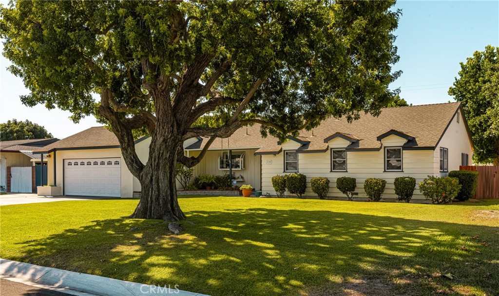 Welcome to this stunning, spacious single-story ranch-style pool home located in the highly sought-after neighborhood of East Garden Grove. Nestled on a sprawling 11,832 sf lot, this 2,200+ sq. ft. residence offers a blend of comfort, convenience, & modern charm. The front yard showcases beautiful curb appeal with a large Brazilian Pepper shade tree & lush grassy area. You'll be greeted by the warm ambiance of the original oak hardwood floors that span the bright & airy living room. A brick-faced fireplace with a built-in wood box & additional storage adds a classic touch to the space, creating an inviting space for family gatherings & cozy evenings. The well-appointed kitchen features rich wood cabinetry, new dishwasher, & a picturesque garden window framing views of the neighborhood. The central island, with its convenient breakfast bar & built-in storage, serves as both a prep space & gathering spot. The separate rear family room is a perfect retreat, whether used as a cozy space for family time or an entertainment hub. The room features a secondary brick fireplace with a raised hearth & open wood beam ceilings offering an additional space to relax & unwind. With direct access to the backyard plus an attached 3/4 bath with private side entrance, this room could also serve as a separate guest suite or mother-in-law unit, complete with storage area that could be easily converted into a kitchenette. The 3 spacious bedrooms provide the ideal setup for restful nights. The primary suite boasts an attached bath with a walk-in shower & pedestal sink. Dual mirrored door closets & original built-ins, provide ample storage & functionality. A large secondary bedroom plus a 3rd guest bedroom ensures plenty of space for family or guests. The expansive backyard is an entertainer's dream. Dive into the refreshing in-ground pool with a diving board & slide, or relax under the covered patio, perfect for outdoor dining or enjoying the fire pit. The large grassy area is ideal for children to play or could be expanded for a future ADU. A side yard with raised bed planters & a potting area will delight the gardening enthusiast. Additional highlights include dual-pane windows, original hardwood floors (under bedroom carpeting), over-sized driveway with ample parking, & attached 2-car garage w/direct access. Situated near some of SOCAL's most popular attractions including Disneyland & Downtown Disney, this home offers the perfect combination of privacy, convenience & lifestyle