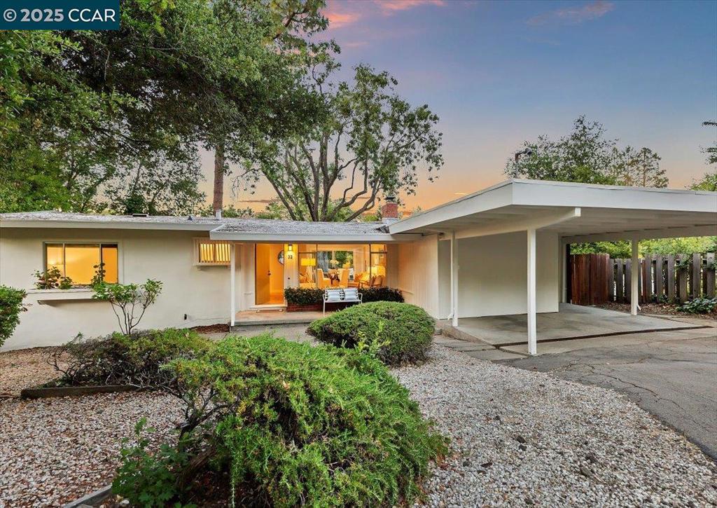 California Dreaming on California Ave! This super sweet, light-filled single-level home sits at the end of a quiet cul-de-sac in a prime Orinda location close to downtown and top-rated K-12 schools. With 3 bedrooms, 1.5 baths, and 1,622± sq ft on a private, level .23-acre lot, it offers ideal indoor/outdoor flow. The spacious living/dining room features a fireplace, large picture window, new wood floors, and sliding doors that open to an expansive sun-drenched deck and private backyard. The eat-in kitchen has newer appliances, corner window, and opens to a cozy family room (converted from the garage), plus a laundry room and half bath. The bedroom wing includes three generous rooms with newer plush carpet and a full hall bath with shower over tub. Freshly painted inside and out with new flooring and lighting throughout, this meticulously maintained home includes a carport, outdoor storage, and nearby path to Camino Pablo. Charm, convenience, and California living—welcome home!