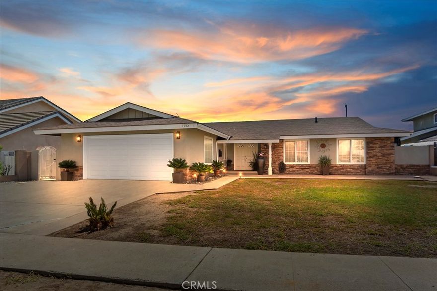 Exquisitely renovated single-story residence situated on a generous lot in Buena Park! This 3-bedroom, 2-bath home harmoniously combines comfort, elegance, and practicality within approximately 1,550 sq ft of living area. A luminous, open floor plan showcases a contemporary kitchen featuring granite countertops, a breakfast bar, and upgraded cabinetry, seamlessly connecting to the dining and living spaces adorned with wood-style flooring, recessed lighting, and energy-efficient double-pane windows. The expansive primary suite serves as a private sanctuary complete with a walk-in closet, while two additional bedrooms offer ample versatility for family, guests, or a home office. A remarkable aspect of this property is the large covered back patio, ideal for year-round outdoor dining, entertaining, or simply unwinding in the shade while enjoying the spacious backyard. Another unique convenience is the dual laundry arrangement—one laundry area is conveniently located inside the home for easy access, while the second is situated in the attached two-car garage, providing maximum flexibility. Additional enhancements include central heating and air conditioning for year-round comfort, and the generous 8,500 sq ft lot presents limitless possibilities for gardening, recreation, or outdoor living. Perfectly positioned near shopping, and freeways, this home merges modern updates with everyday convenience, ready to embrace its new owners!