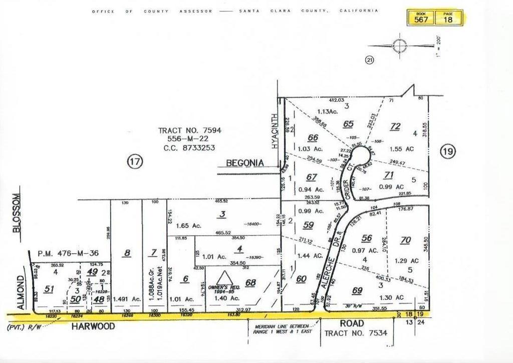 This is a unique opportunity to own a piece of Los Gatos history. This property consists of three parcels (APNs 567-64-009, 567-18-073 and 567-18-074) that are basically a 30 foot wide strip from Harwood Road to the properties on the East side of Harwood Road and extends from Blossom Hill Road up the hill to past Alerche Drive. Altogether this is nearly 2 acres. It is highly unlikely that building a home or putting any type of structure would be permitted but there is room to park vehicles or plant a vineyard or put the land to some other creative use.