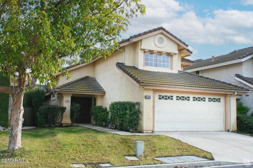 Welcome to this beautiful home located in the privately gated community of The Greens in desirable Wood Ranch. The primary suite is conveniently located on the main level, featuring an updated bath with granite countertops, dual-sink vanity, travertine shower, and a walk-in closet. High ceilings create a bright and airy retreat.The open-concept living and dining areas offer natural light, a cozy fireplace, and easy flow for entertaining. The kitchen with breakfast area is warm and inviting--perfect for casual dining.  There is direct access from the kitchen to the two car garage. Upstairs, you'll find a spacious loft ideal for a home office, study, or play area, plus two additional bedrooms that share a full bath. Beautiful hardwood flooring enhances the downstairs living spaces.The private backyard is great for relaxing or gathering with family and friends. The community offers a tennis court, and the home is just moments from Rancho Madera Community Park, featuring playgrounds for all ages, sports fields, sand volleyball, basketball, and tennis courts.Enjoy close proximity to the Ronald Reagan Library, great shopping and dining, and easy freeway access. This home offers the best of Wood Ranch living--comfort, convenience, and community.