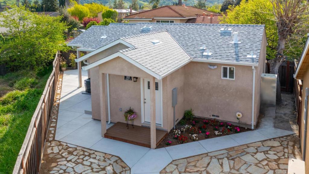 Newly constructed detached ADU, featuring Two bedrooms, One bathroom, vaulted ceilings, laundry hookups, ceiling fans, and Air conditioning with its own separate entrance for full privacy and parking next to the unit. conveniently located in Blossom Valley area with Easy access to Highway 85, 87 and 101 for a quick commute to Silicon Valley and the bay area.