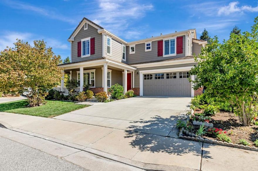 Nestled in Morgan Hill's prestigious Mirasol neighborhood, w/ breathtaking views of the hills & a lovely park, is this elegant 22 yrs old Home w/ 5-Bedroom, 4.5-Bath, plus an expansive great room designed for game rm or lounge, with a perfect blend of style, comfort & functionality ideal for daily living & entertaining. The main-level bedrm has a full bath, great for guests or an office. A formal entry w/ soaring ceiling leads to a bright living rm featuring new carpet, an inviting fireplace & a dining rm with custom built-ins, beautiful chandelier, a picture window & custom shutters. The spacious family rm boasts gleaming hardwood floors, mostly new dual-pane windows, recessed lighting & a fireplace w/ grand mantle. The remodeled gourmet kitchen showcases new quartz countertops/ backsplash, a gorgeous island w/ breakfast bar, pantry, s.steel dishwasher, built-in gas cooktop/ 2 ovens & fridge. A sunny breakfast nook opens to a stunning patio w/ an upgraded cover, built-in BBQ, vibrant flowers & plants. Upstairs, the luxurious primary suite features a double-sided fireplace, a spa-style bath w/ jetted tub, large shower& walk in closet. 3rd bdrm also has a full bath. More highlights include, newer windows, 2 central A/C, laundry rm, 3-CarG. 2-220V EV chargers & a quality tile roof.