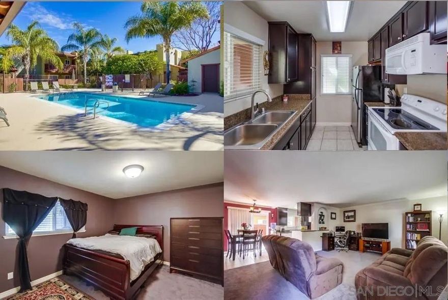 Spacious 960 sq ft 2 bed, 2 bath ground-level condo in a gated updated complex. Your attached garage is just steps away and you’ll never have to worry about parking.  Complex amenities include pool, spa, and a clubhouse.  Owner is in process of moving, be aware of personal items throughout the house.