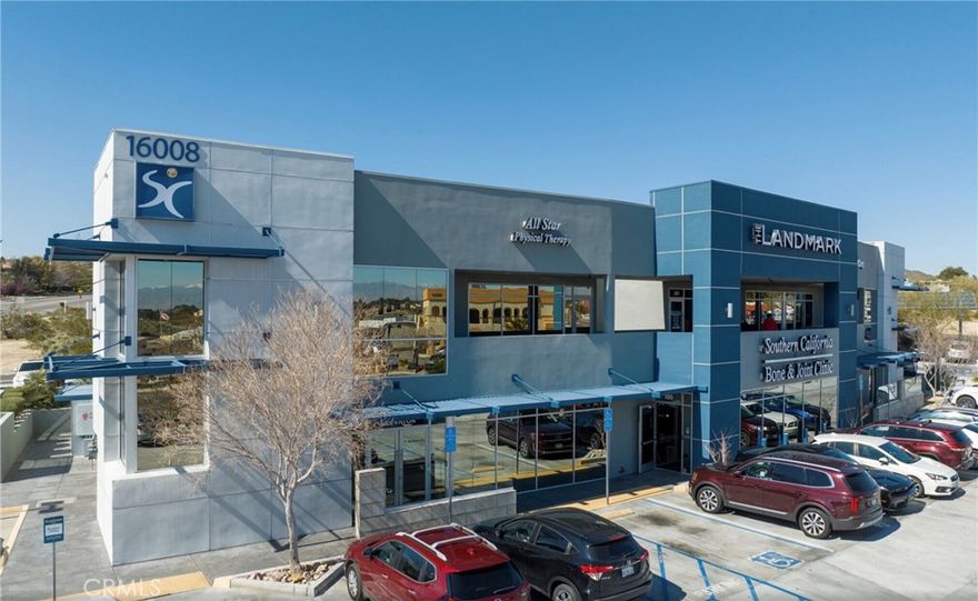 Secure your spot in Desert Knolls PREMIER office/medical building: THE LANDMARK. This newer property sits on one of the business corners in Apple Valley which provides great frontage for your business. Nicely equipped with an easy-access elevator and stairway, this 1,268 square foot suite boasts a large reception/waiting room as well as a huge reception desk with private employee entrance. With 5 private office areas and a little conference space which can be easily closed off for an additional office, this is perfect for an established business that needs more space or an upgrade to their current location.