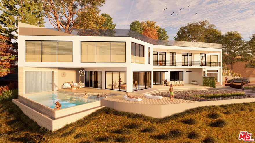 This exclusive property presents an opportunity to build a contemporary with sweeping views of the city, canyons, and ocean. This private and gated estate is perched into the hill and designed to maximally utilize the panoramic scenery. In addition to the natural light that glistens through the glass walls, the grand entry leads to a dramatic open floor-plan with soaring 10ft to 12 ft ceilings that add to its architectural appeal. Featuring 5 luxurious bedroom suites, 6.5 baths, an office, gym, and state of the art kitchen with flexibility to open sliding glass doors. Porches and patios are infused into the design in a seamless fashion to blend and enhance the indoor/outdoor appeal. Lush landscaped 2.75 acre grounds feature terraced gardens and a uniquely integrated infinity edge swimming pool. Nestled in a park-like dreamy setting, approved plans are ready for this ultimate masterpiece. Property can be subdivided to build an additional home.