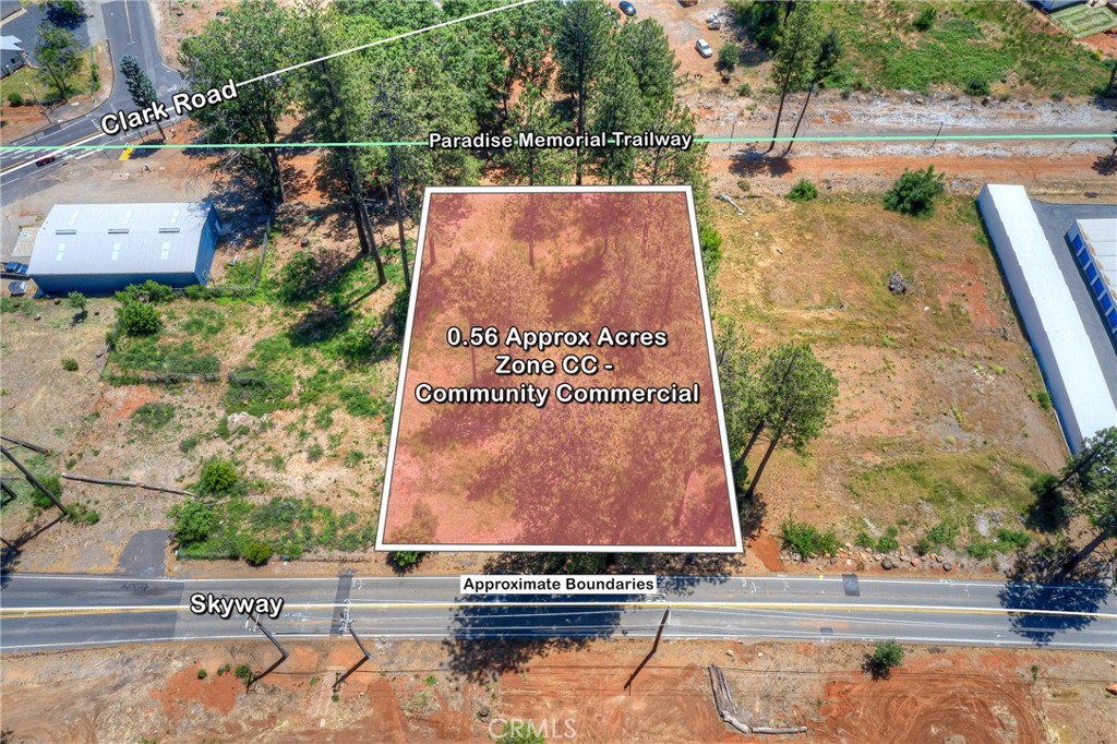 Opportunity awaits with this undeveloped parcel zoned Community Commercial (CC) along Skyway in Paradise. Please note: “9142 Skyway” is not an officially assigned street number by the Town of Paradise but is used here for reference only. This property backs to the Yellowstone Kelly Heritage Trailway, a paved pedestrian and cycling path that runs through town, and offers excellent potential for neighborhood-serving commercial development. Neighboring parcels are also available for a larger footprint.