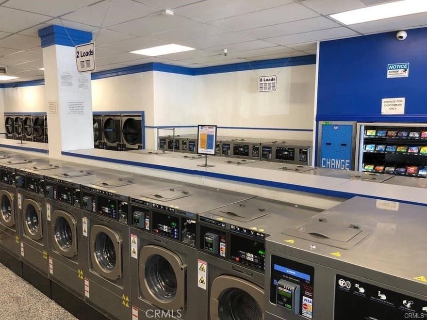 Coin & Card Operated Laundromat in Pomona. Turnkey laundromat built in 2016 with modern equipment and amenities. Features include high-efficiency washers and dryers, credit card readers, and 24-hour video surveillance. . Lease has two 10-year options, offering up to 20 years of control. Great opportunity—asset sale.