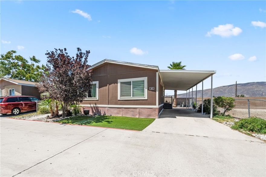 Welcome to 913 S Grand Ave #41 in San Jacinto—a cozy, move-in ready home located in a well-maintained all-ages community that offers something for everyone! This charming 3-bedroom, 2-bath manufactured home has a great layout that makes the most of its 1,200 square feet. Step inside to find a bright, open space with stainless steel appliances in the kitchen and plenty of room to cook, relax, and make memories. Whether you're a first-time homebuyer or looking to downsize, this home checks all the boxes—and the community amenities are a huge bonus! Enjoy sunny days by the sparkling pool, unwind in the spa, or stay active in the gym. There's also a recreation room, pool tables, and a playground, making this a fun and friendly place to call home. Located in the growing city of San Jacinto, you're just minutes away from local shops, dining, and schools, with beautiful mountain views nearby to remind you you're never too far from nature. This is easy living in a great location—come see it for yourself!