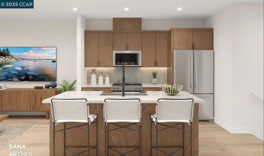 Find your new luxury home at South Main, an exclusive all-electric community of new townhomes in Milpitas. This home blends comfort and style across three thoughtfully designed levels. The entry leads to a spacious first-floor flex room.  Second floor, open-concept main living area connects the great room, kitchen, and casual dining space. Kitchen features a center island, stainless steel appliances, walk-in pantry, while sliding doors open to a covered deck—ideal for outdoor dining or entertaining. Secondary bedroom with access to a full hall bath offers a welcoming space for guests or family. Upstairs, the private primary suite includes a generous walk-in closet and a spa-like bath with dual-sink vanity, a shower with seat, and a private water closet, covered deck extends the suite outdoors. Secondary bedroom with a private bath.  Intimate enclave boasts a community park with tot lot, picnic areas. Its central location provides walkability to world-class shopping, dining, recreation such as Great Mall, Big Dog Vineyards, and Hidden Lake Park. Near the new Milpitas Transit Center featuring BART / VTA and convenient access to highways 680 / 880 / 237. Designer upgrades can still be selected. Customize this home today! ( photos not of actual home, for marketing only)