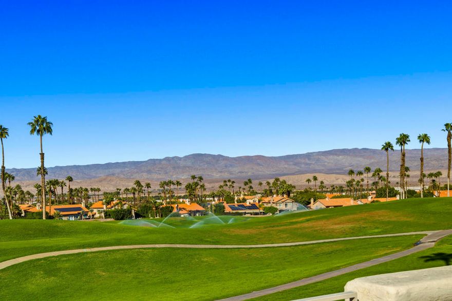 TOTAL UPSCALE REMODEL -GOLF COURSE & MOUNTAINS VIEW PROPERTY-3 FULL BEDROOMS- 2 FULL BATHROOMS AND ONE-HALF BATH! Located in the Heart of Palm Desert in Beautiful Desert Falls CC. Offered turnkey Furnished!Naturally Bright- tiled throughout except for bedrooms.  Kitchen is a chef's delight with gas stove, double door stainless steel refrigerator.  Granite slab counters.  Pull outs in pantry.  Open to dining room -granite counters wide for prepping meals and room for bar stools. Overlooking dining room with additional large window. There's also a cheery light filled breakfast nook -See beverage fridge. All great appliances. Open floor plan.  Shutters on all windows.  Primary bedroom is a delight overlooking the golf course. Large Walkin closet.   Primary bathroom is a wow, Upscale remodel as are all the bathrooms.  Guest suite is located on opposite side of property with its own Walkin closet and stunning bathroom.  Third bedroom or den -can be used as a bedroom or an office.   Entrance has a large patio facing south.  Back patio faces the extensive double fairways golf course views! Mountain views to the west and to the north.  One of the many pools located directly across the street (has its own bathrooms:) HOA monthly dues offer great amenities - membership to the Health & Fitness Ctr, great tennis and famous pickle ball!  Wi-fi, cable, all exterior & roof, all pools, ALL HEATED TOO!  24 hr. guard gated roving security, all the grounds. The semiprivate golf course is noted as a Championship resort course, open for memberships or pay as you play and dine!  Short term rentals allowed.  Close to all kinds of shopping, restaurants galore, plenty within walking distance!  Across from the JW Marriott Desert Springs.  Close to the Palm Springs A/P, famous Acrisure Arena, new CV Link for biking, walking only! Theaters, much hiking, city run Desert Willow golf courses & stunning clubhouse, minutes from Eisenhower medical, and right off the I-10.  Call for your private tour!  You won't be disappointed!