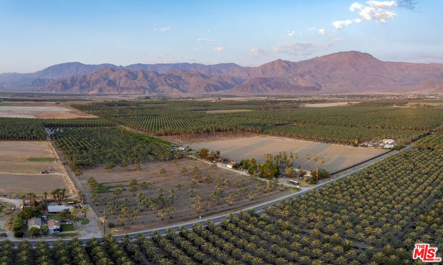 Welcome to a rare agricultural and investment opportunity in the heart of Thermal, California. Spanning 30 acres, this fully operational date ranch features approximately 1,100 mature trees producing Medjool dates and Deglet Noor dates, delivering annually providing long-term crop stability. The property is supported by its own private well and includes multiple functional structures, including a barn, offering flexible utility for storage, equipment, and ranch operations.  Perfectly positioned for future growth, the ranch sits within a designated Opportunity Zone, making it ideal for investors seeking significant tax advantages alongside agricultural income.  Just minutes away are some of the region's most iconic destinations, including the Coachella Valley Music and Arts Festival, the world-renowned Empire Polo Club, and luxury communities such as The Madison Club. High-profile estates and venues like Zenyara, Cavallo Ranch, and the acclaimed Desert International Horse Park are all close by, as is convenient access to Jacqueline Cochran Regional Airport. With its prime location, strong agricultural production, valuable water resources, and development-friendly zoning, this 30-acre date ranch represents an exceptional opportunity for farming, investment, or future vision. Perfect for agricultural operators, investors, or those seeking a strategic landholding near the Coachella Valley's most desirable destinations.