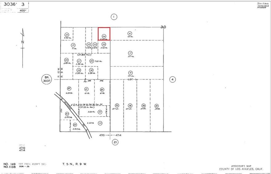 APN: 3036-003-024 Coordinates: 34.491333, -117.866639 2.42 acre lot for sale in LA County. This lot is located off of Valyermo Rd in Pearblossom, CA. Zoned LCA12 per county records.
