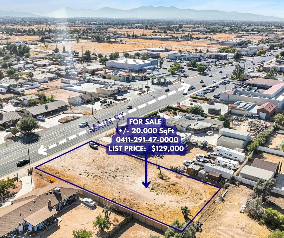 Presenting an exceptional 20,000± square foot vacant lot perfectly situated for your next residential development.
Located just off Main Street, this prime parcel offers outstanding convenience—within walking distance of Hesperia Square Shopping Center and surrounded by established businesses such as Wells Fargo Bank, Walgreens, Jack in the Box, and Vallarta Supermarkets.
With its strategic location in a rapidly growing community, this property represents an ideal opportunity for developers or homeowners looking to build in one of Hesperia most desirable areas.