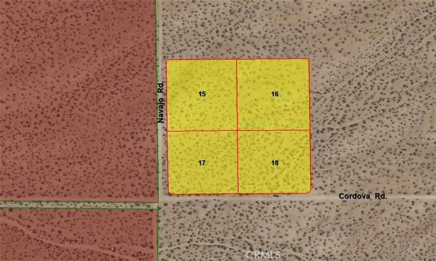 PRIME INDUSTRIAL LAND SURROUNDED BY PROPOSED DEVELOPMENT. 4 contiguous parcels totaling ±8.28 acres on the Northeast corner of Navajo Rd. & Cordova Rd. in Apple Valley’s Industrial area. This property is surrounded by several proposed industrial developments that are currently in different stages of planning with the Town of Apple Valley. The “Cordova Complex” on the Southwest side of this property is on ±85.93 Acres & plans for a ±1,559,952 Sq. Ft. building. The Quarry Complex is located just East of this property on ±76.34 Acres with a ±1,462,342 Sq. Ft. building planned. Both projects will bring improvements to the site including paved roads. Several other industrial projects are planned in this immediate area including a ±385,000 Sq. Ft. Cold Storage Facility, the first of its kind in Apple Valley. At the Northeast corner of Stoddard Wells Rd. & I-15 Love’s Truck Stop has plans to build a new center and directly behind that Covington Capital has plans to construct 3 separate buildings totaling ±2,520,000 Sq. Ft.. Lastly 2 miles northwest of this property is the proposed train station for the High Speed Las Vegas Train by Brightline. This highly anticipated project recently broke ground in Las Vegas and has hopes of being fully constructed before the 2028 Olympics. Not far from pavement & utilities this property is surrounded by Quarry Rd., Central Rd., Johnson Rd. & Dale Evans Parkway. Existing Distribution facilities located ±0.5 miles to the south include Wal-Mart, Big Lots, Fresenius Medical and the Victor Valley College Regional Public Safety Training Center. Seize this opportunity before the surrounding developments start construction and prices go up!!! As these projects progress, land values in the area are expected to soar. Don’t miss out on this incredible opportunity!